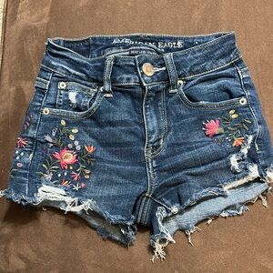 American Eagle embroidered jean shorts